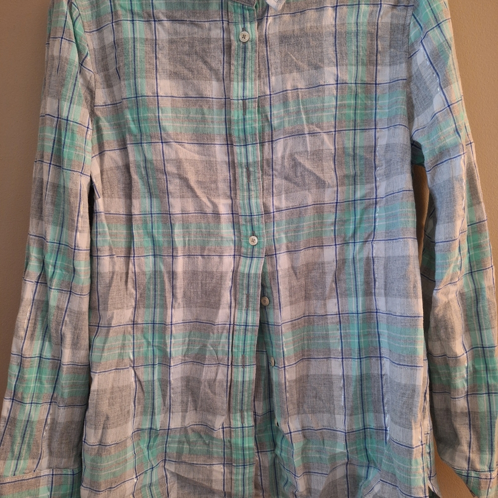 Talbots Green and Blue Plaid Button Down Shirt